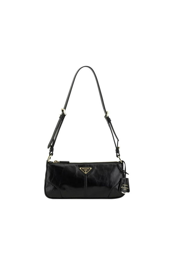 Women's Re-Edition 2002 Medium Leather Shoulder Bag Black