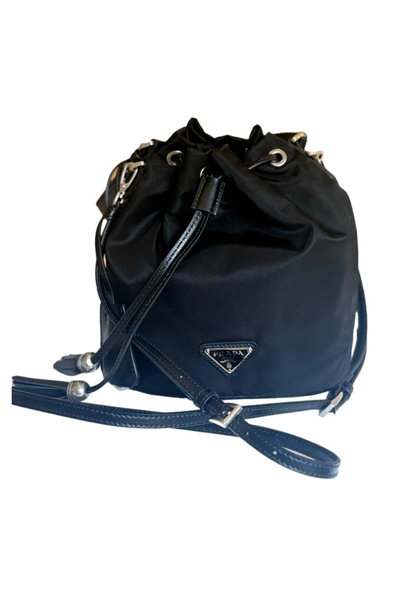 Re-Nylon Black Tassel Drawstring Bucket Bag