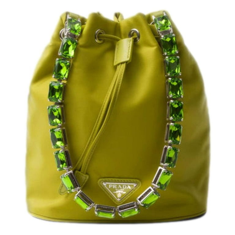 Prada Re-Nylon Felce Green Drawstring Bucket Bag Embellished