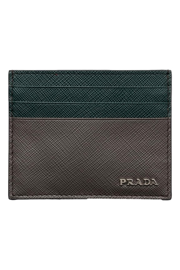 Saffiano Dark Green Gray Leather Card Holder Wallet New