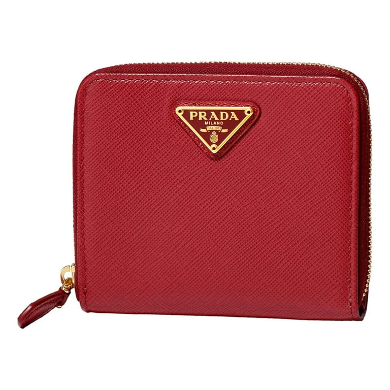 Prada Saffiano Leather Bi-fold Zip Wallet Fuoco Red - Walmart.com 