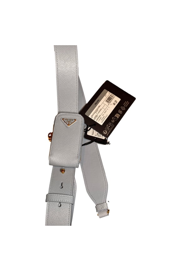 Saffiano Leather Strap with Mini Pouch Celeste Blue Gold Hardware Adjustable Crossbody Strap New
