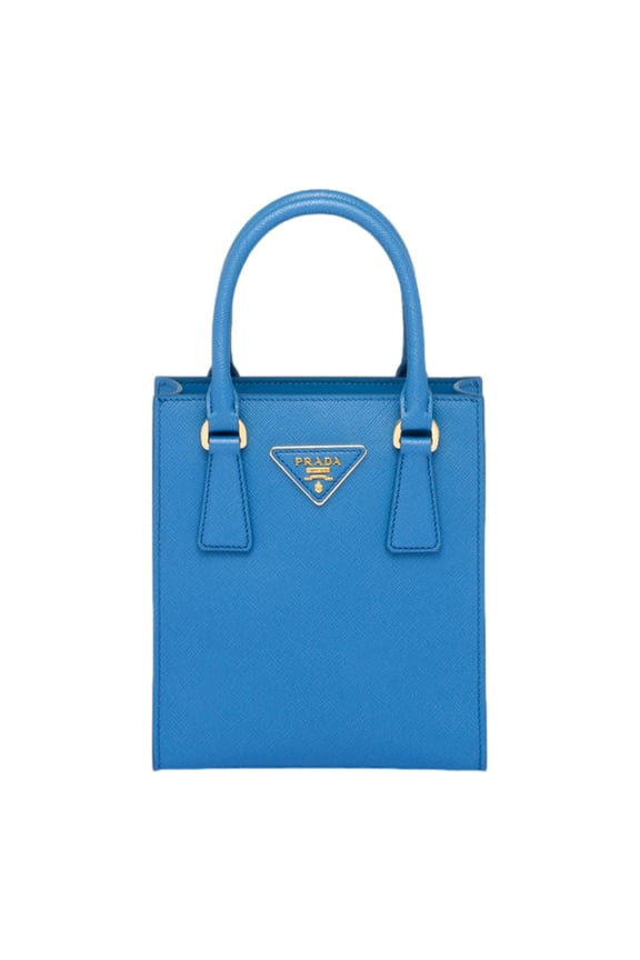 Saffiano Leather Top Handle Mini Shopper Crossbody Bag Blue