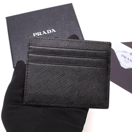 Prada Saffiano Nero Black - Gray Card Holder Silver Logo 2MC223