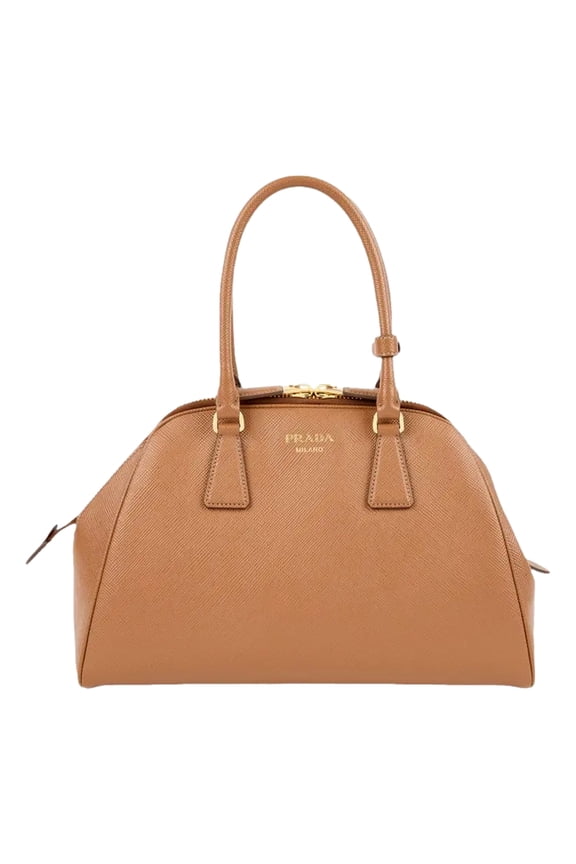 Saffiano Soft Calfskin Top Handle Handbag Medium Caramel Brown NEW