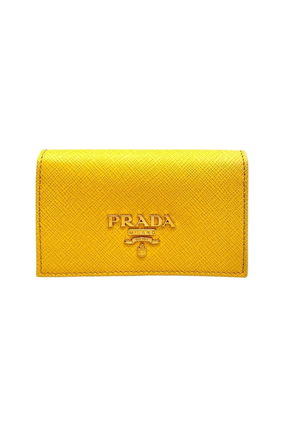 Saffiano Yellow Leather Card Case Wallet 1MC122