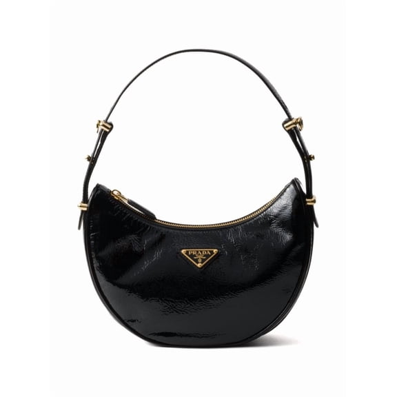 Prada Women's Curved Black Lamb Leather Shoulder Bag Black