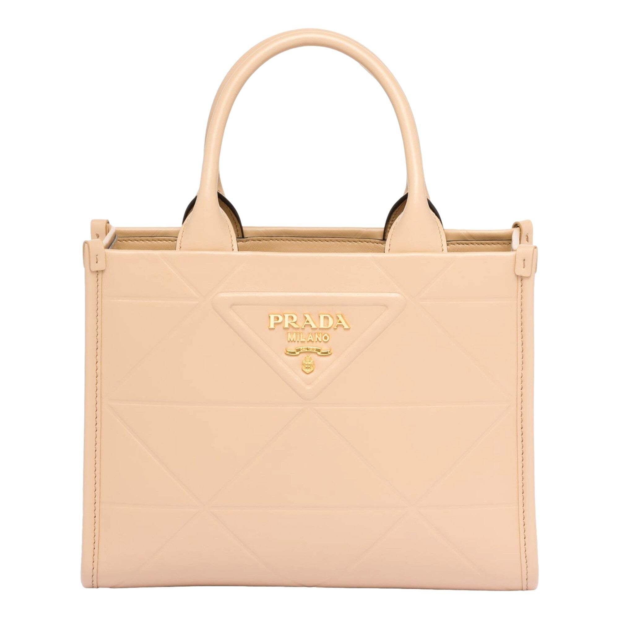00s PRADA SABBIA＋N LEATHER LOGO TOTE BAG Prada Symbole Soft Calfskin Leather Sabbia Sand Triangle Quilted