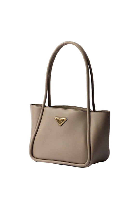 Soft Grain Leather Argilla Grey Small Shopping Shoulder Tote New