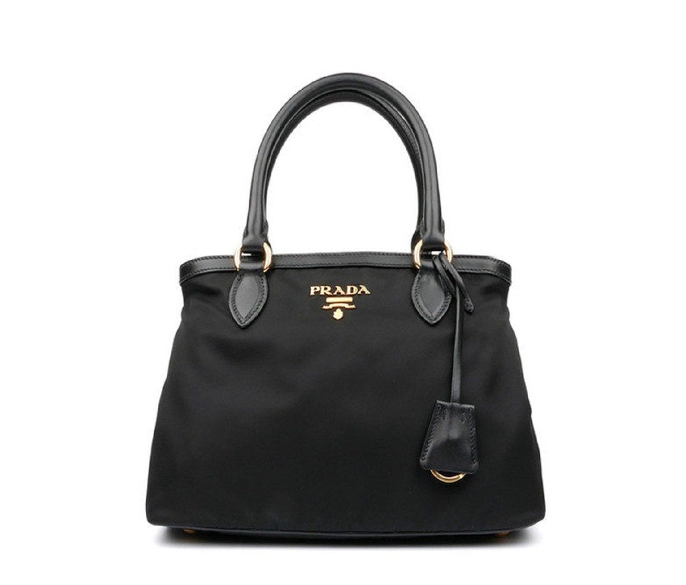 PRADA Black Tessuto Nylon Saffiano Women Fashion Tote Bag with Shoulder  Strap 