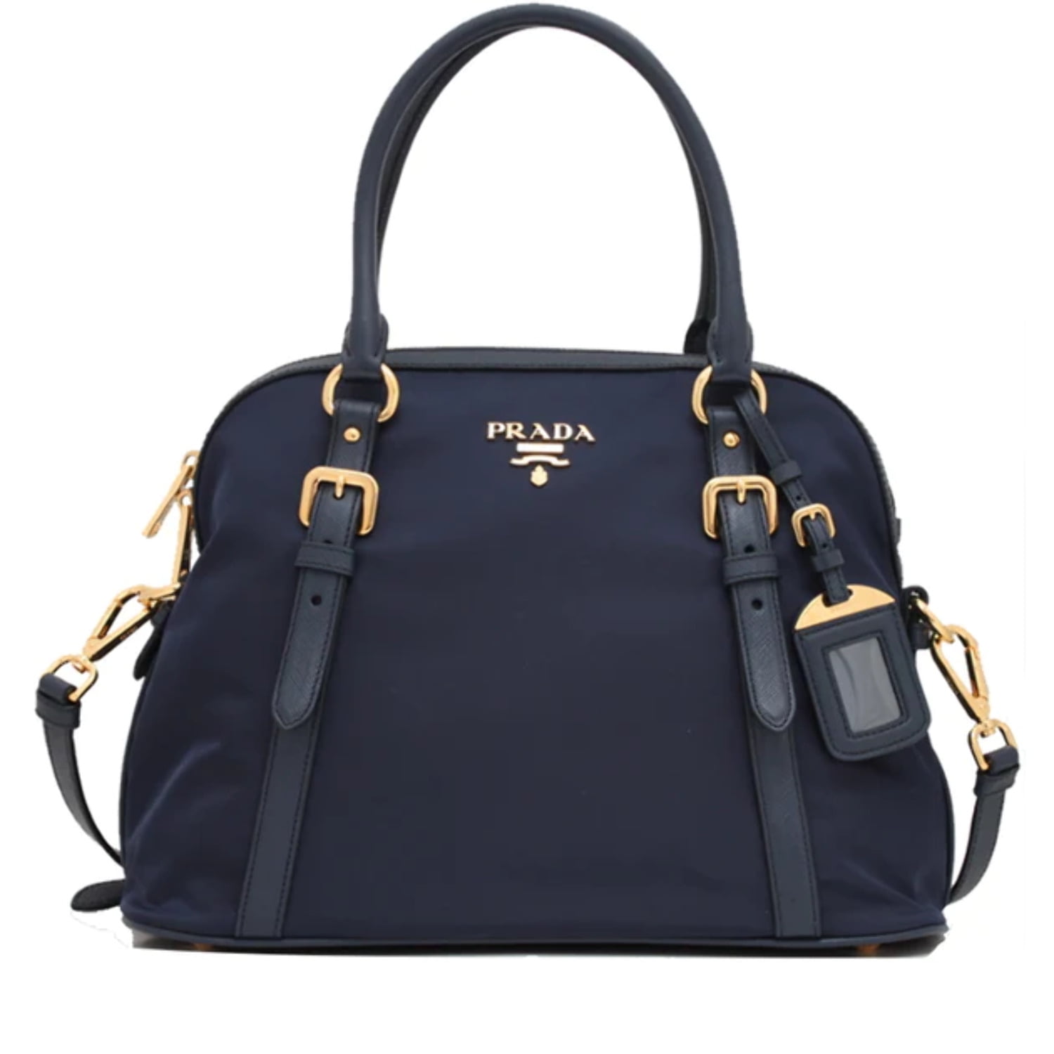 Prada Tessuto Nylon Saffiano Leather Tote Bag Blue