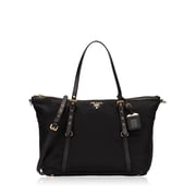 Prada Tessuto Nylon Saffiano Leather Black Top Zip Tote Bag 1BG253