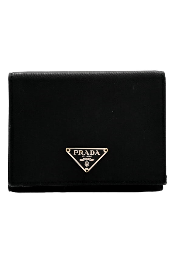 Tessuto Nylon Tri-Fold Compact Wallet Black