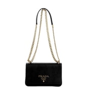 Prada Tessuto Nylon and Saffiano Leather Black Crossbody Bag with Gold Chain Strap
