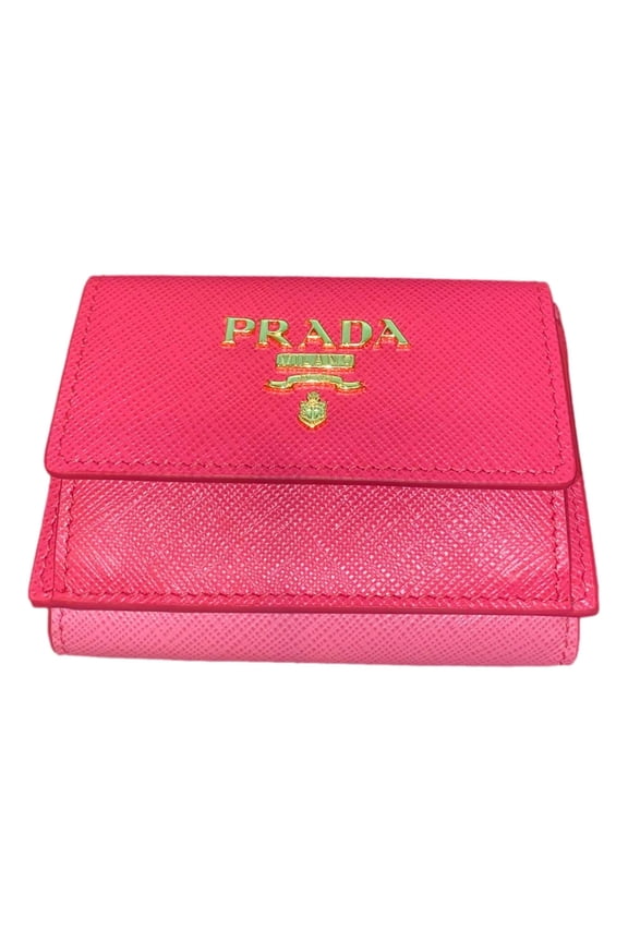 Tri-Fold Saffiano Wallet Womens Pink Multicolor Gold Prada Logo