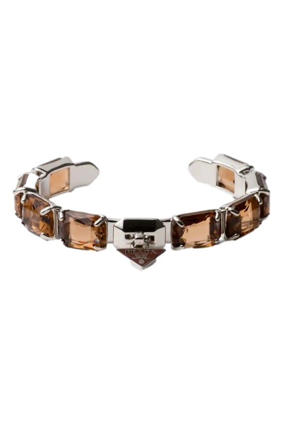 Triangolo Silver Tone Brown Crystal Cuff Bracelet Triangle Logo