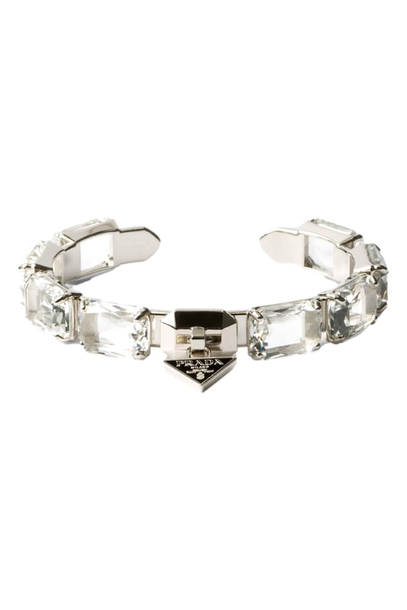 Triangolo Silver Tone Crystal Cuff Bracelet Triangle Logo