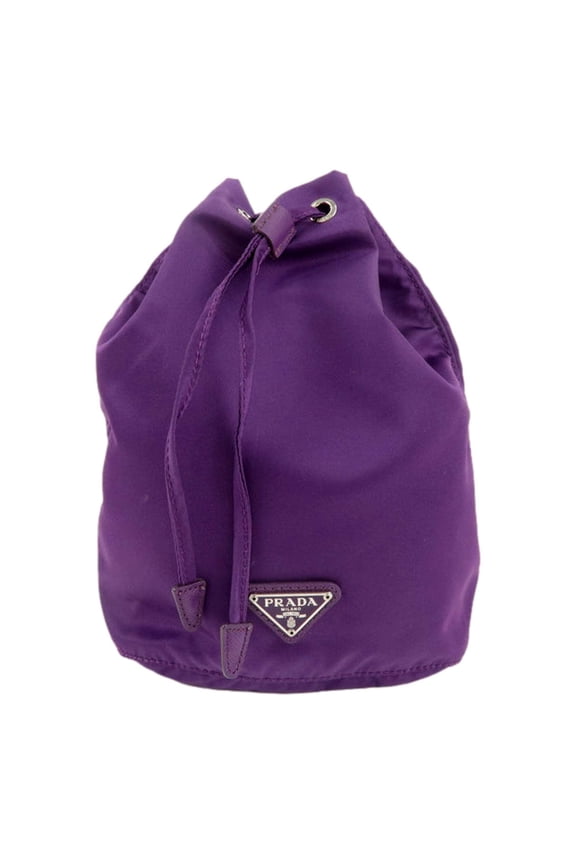 UVA Purple Tessuto Nylon Triangle Logo Drawstring Bucket Bag