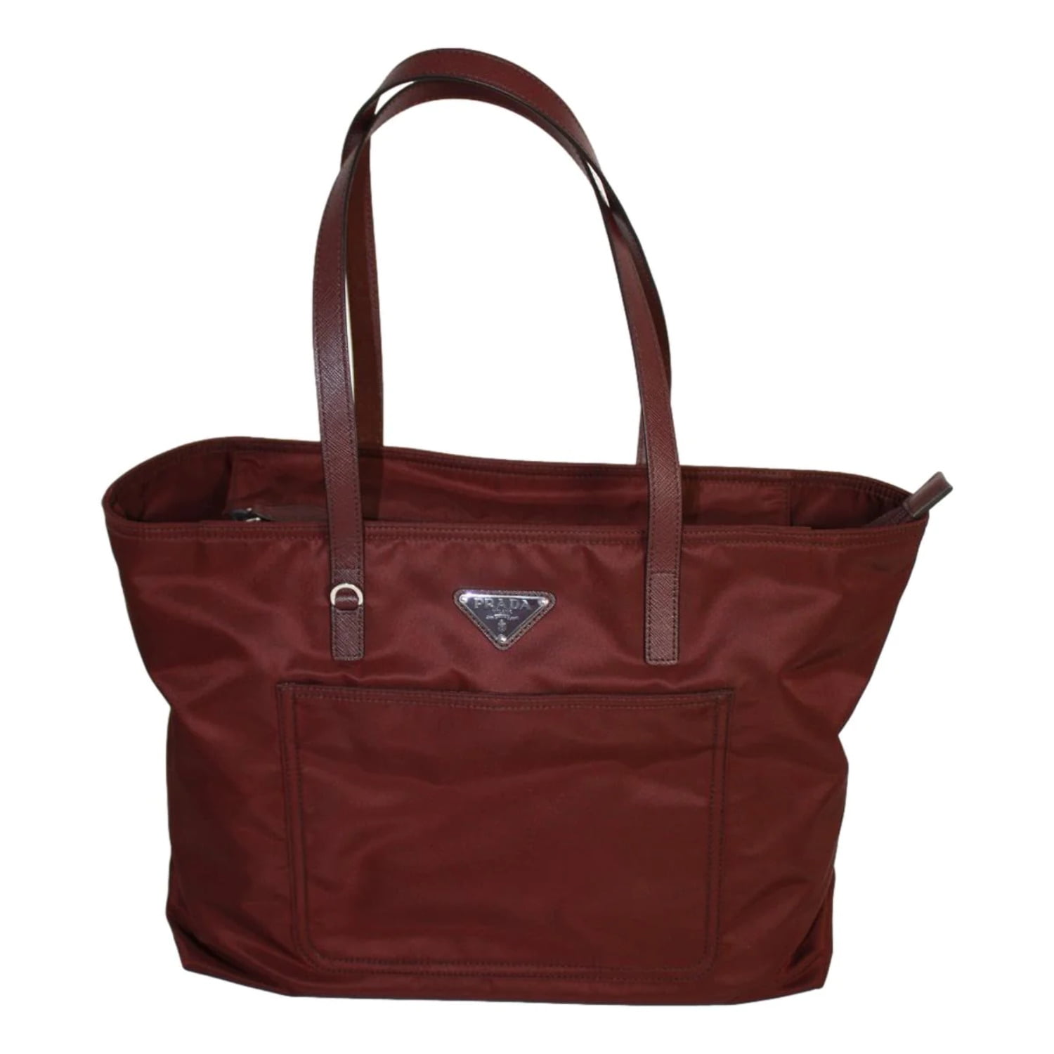 Prada Vela Bordeaux Red Tessuto Nylon Saffiano Leather Tote