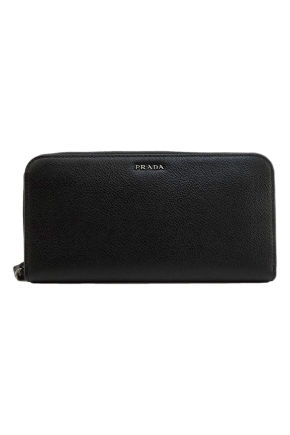 Vitello Grain Long Black and Grey Zip Around Continental Wallet