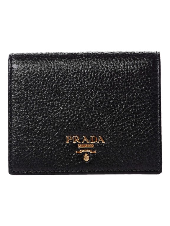 Vitello Grain Nero Black Logo Leather Bifold Snap Wallet