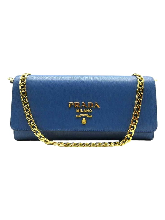 Vitello Move Cobalto Blue Leather Chain Crossbody Wallet Clutch