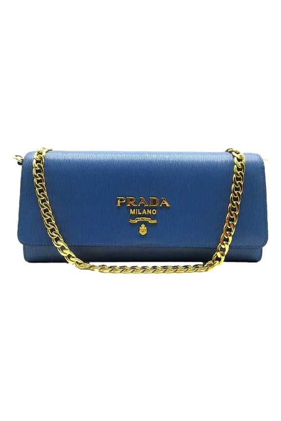 Vitello Move Cobalto Blue Leather Chain Crossbody Wallet Clutch