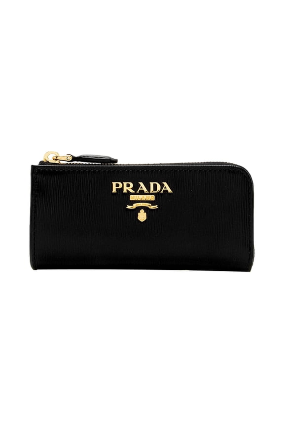 Vitello Move Key Case Holder Wallet Zip Pouch Black Calf Leather