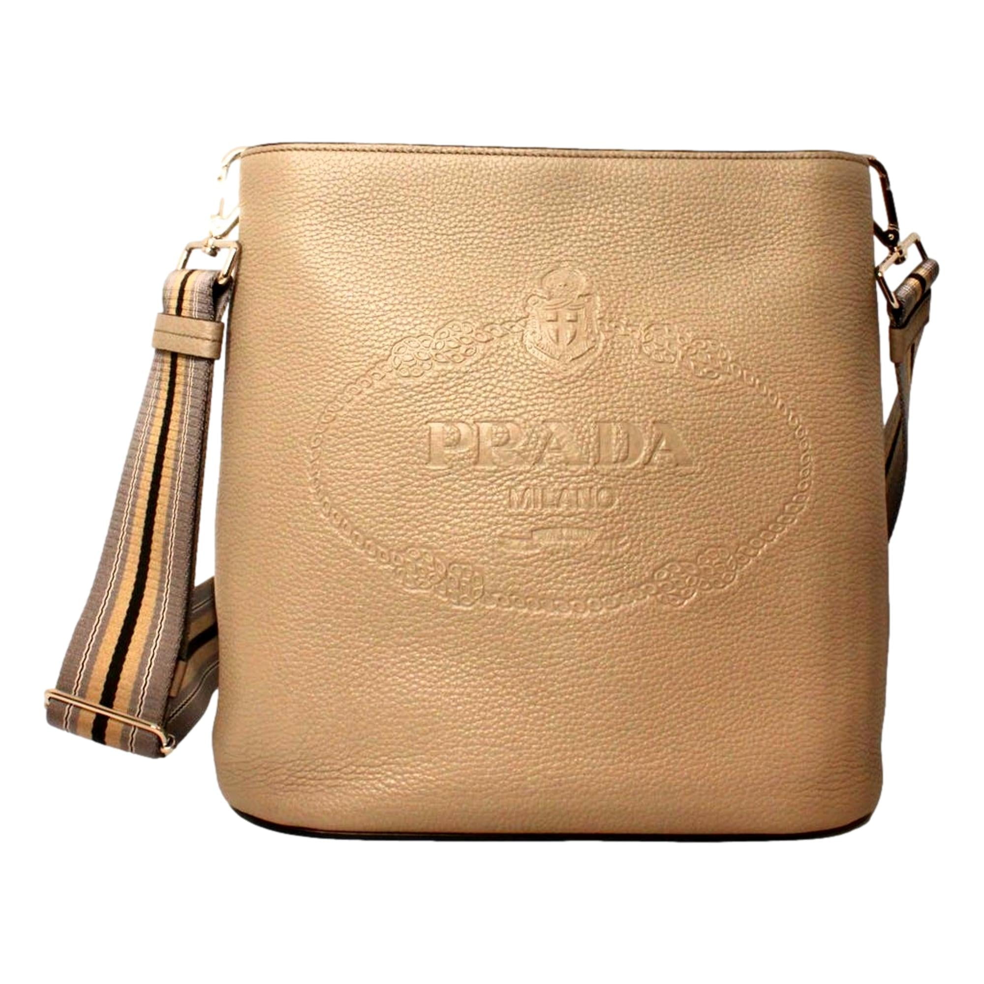 Prada Argilla Grey Vitello Phenix Leather Double Zip Cross Body Bag 1BH079