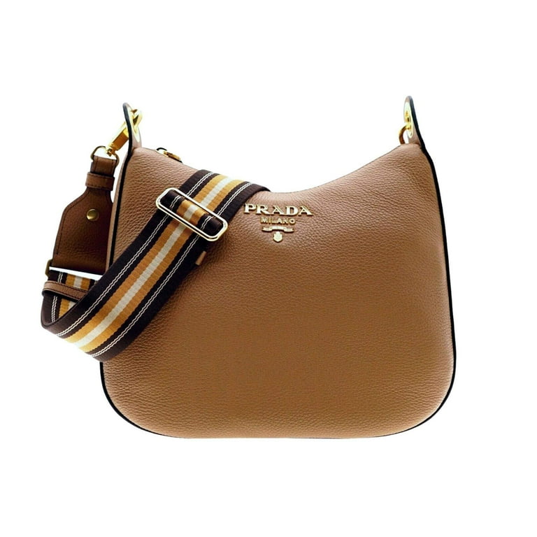 Prada Vitello Phenix Handbag, Shoulder Strap Purse, Caramel Brown