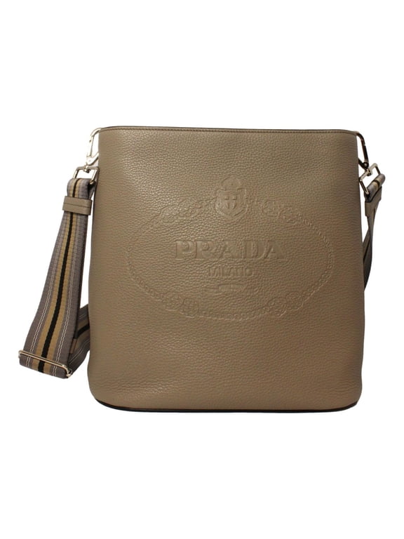 Vitello Phenix Grey Leather Stripe Strap Bucket Bag Crossbody
