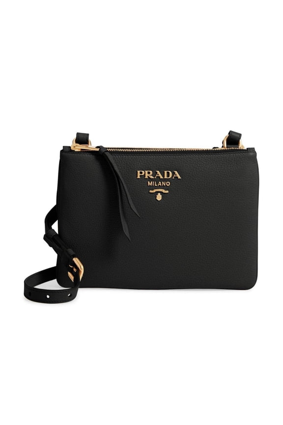 New Prada Vitello Phenix Leather Gold Hardware Black Cross Body 1BH046