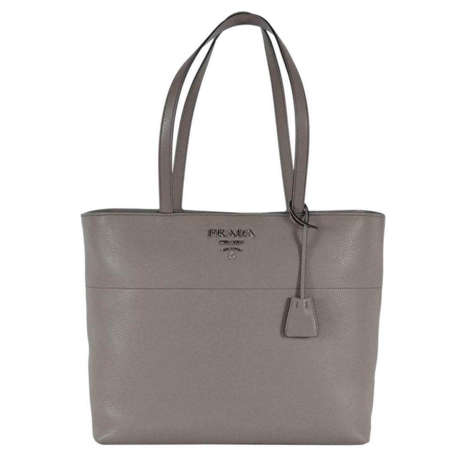 Prada Vitello Phenix Leather Shopping Tote Bag Argilla Gray 1BG203 
