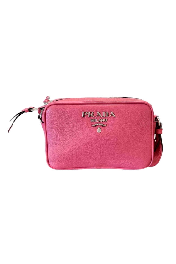 Vitello Phenix Pink Leather Silver Logo Small Camera Crossbody Bag