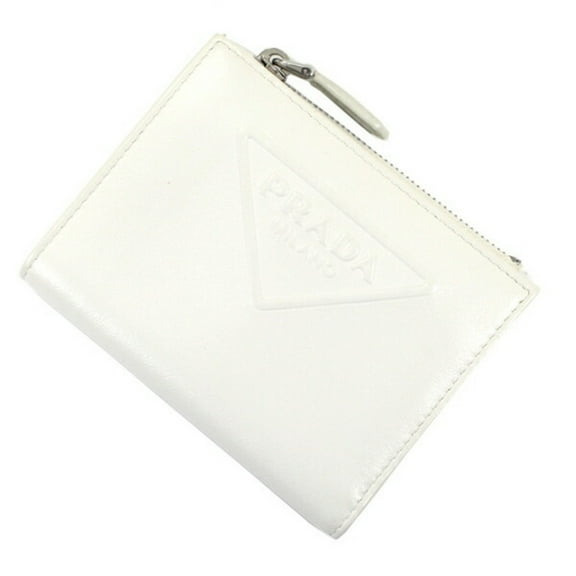 Pre-Owned Prada Wallet Bi-fold Coin Purse Wallet/Coin Case Compact White Leather... (Good)