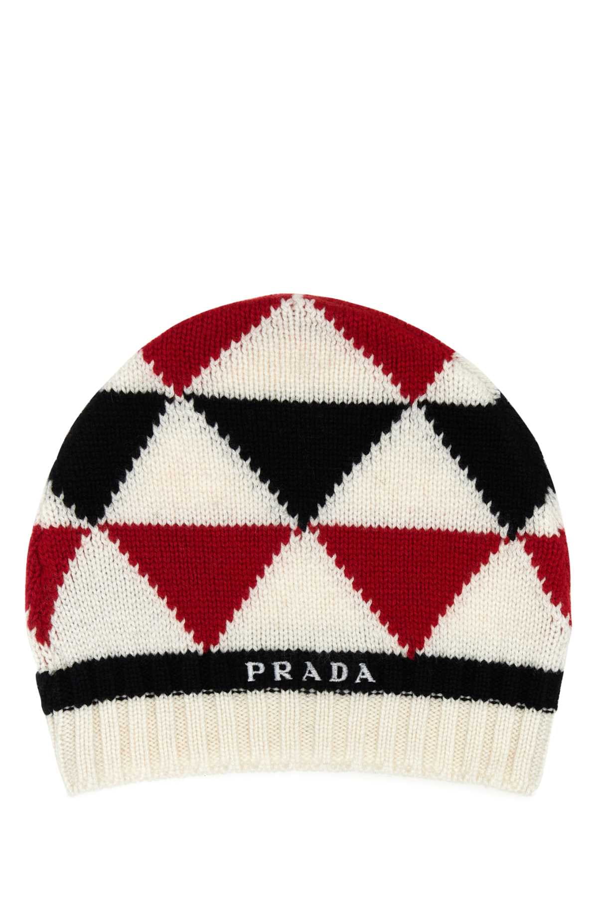 Prada Woman Embroidered Cashmere Beanie Hat