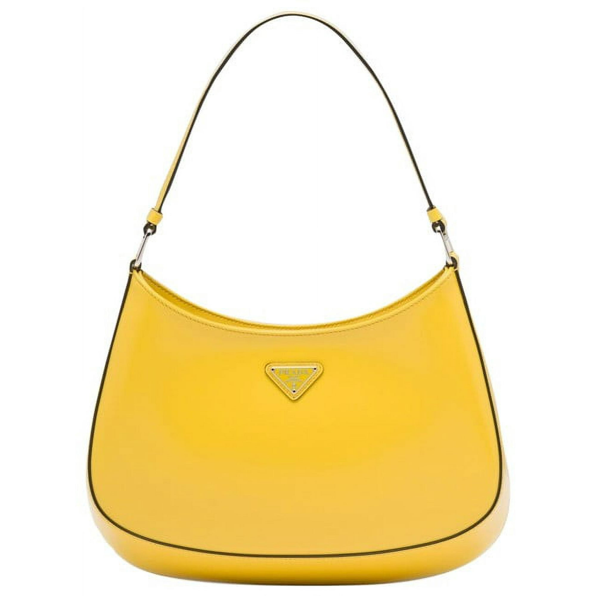 Prada Women Cleo Yellow Brushed Leather Shoulder Bag 