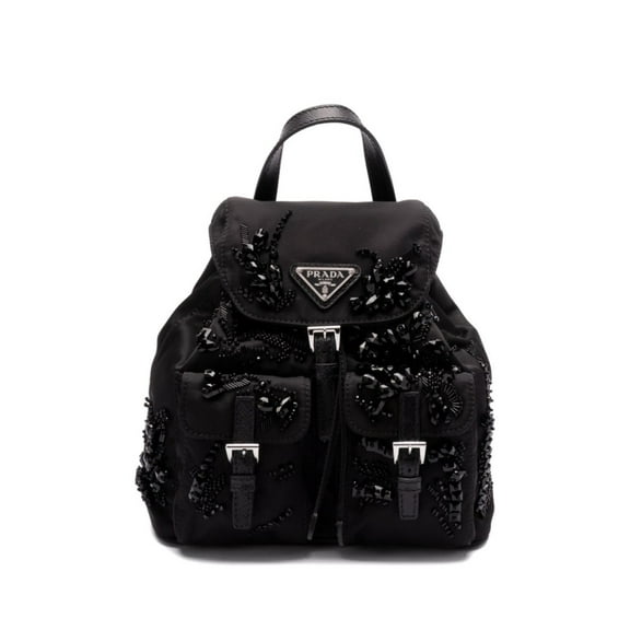 Prada Women's Enamel Triangle-Logo Backpack Black