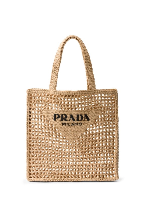 Women's Rectangular Woven Tote Bag With Triangular Patch Neutrals