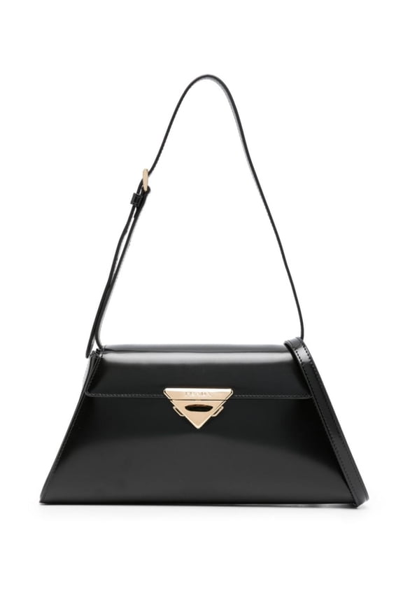 Women's Triangle-Logo Leather Shoulder Bag Black