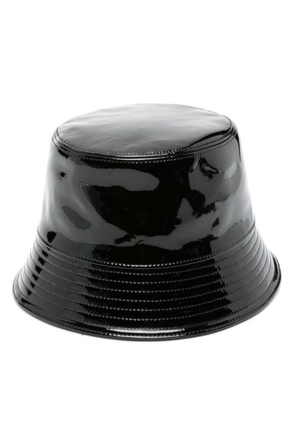 Women's Triangle-Logo Patent-Leather Bucket Hat Black