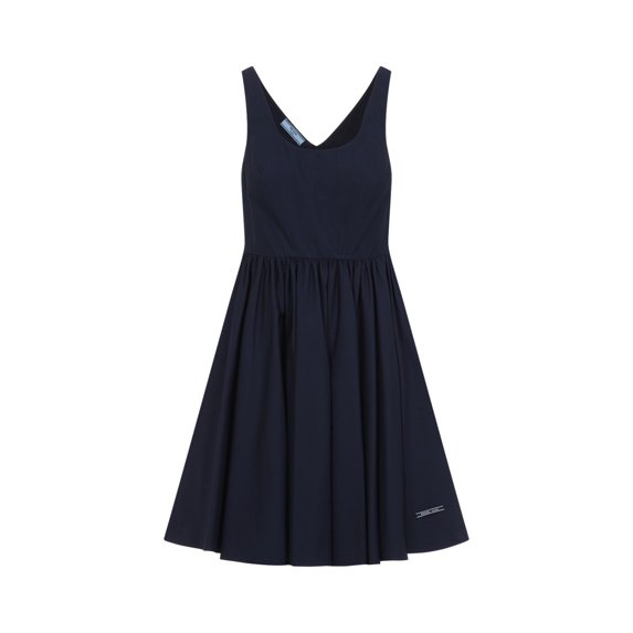 Prada Women's V-Neck Blue Cotton Dress With Flared Skirt Blue Sizes IT 34-64