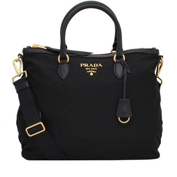 Prada Womens Black Nylon Calf Leather Trim Tote Bag 1BC060