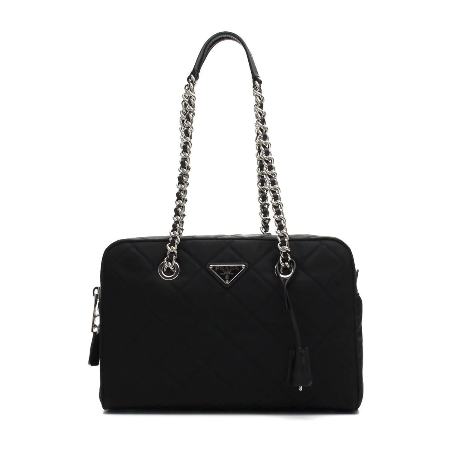 Prada Womens Tessuto Nylon Saffiano Leather Black Handbag 1BB013: Handbags