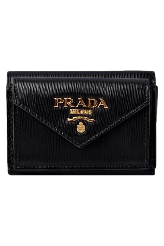 Womens Vitello Move Black Leather Compact Envelope Trifold Wallet