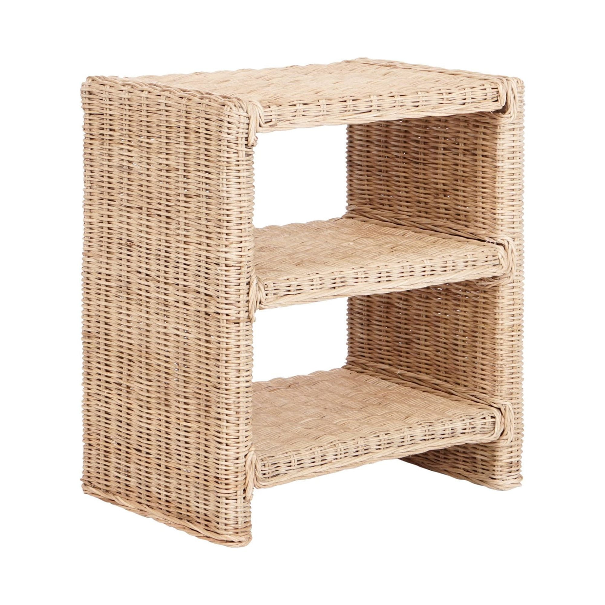 Natural Rattan and Mango Wood 3-Tier End Table