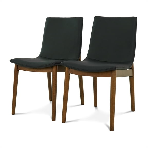 Praestigia Modern Leather Dining Chairs with Walnut-Finished Legs (Set of 2)