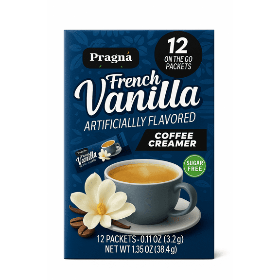 Pragna Sugar Free, French Vanilla Coffee Creamer, 12 On-The-Go Packets, 1.35 oz