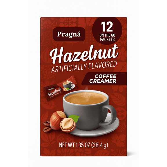 Pragna Sugar Free, Hazelnut Coffee Creamer, 12 On-The-Go Packets, 1.35 oz