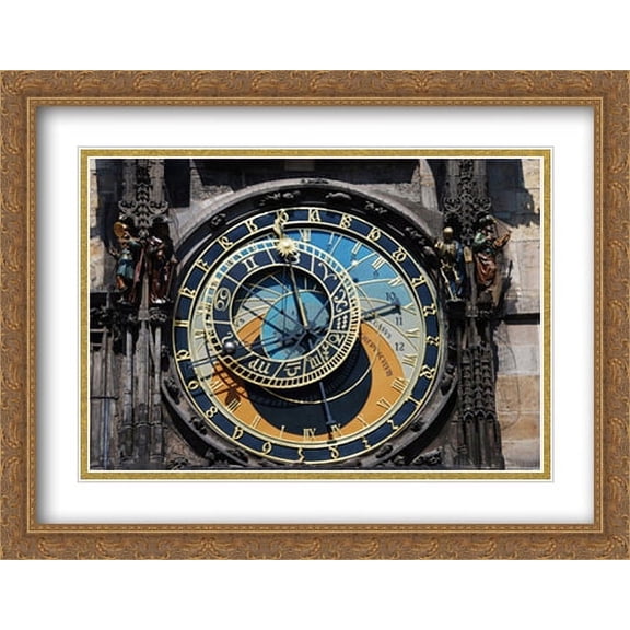 Prague - Astronomical Clock Detail 2x Matted 28x22 Large Gold Ornate Framed Art Print